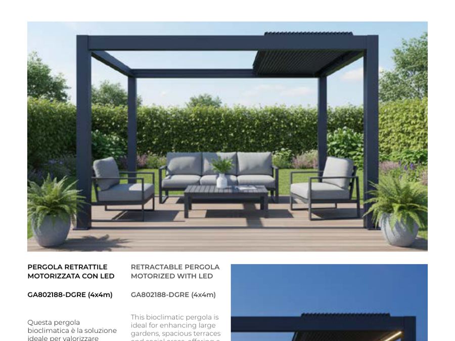 Pergola retrattile motorizzata con lamelle e LED